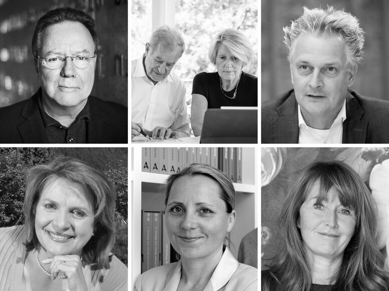 ExpertInnen Fotocollage von Thomas Bade, Christine Nickl-Weller, Hans Nick, Boris Schade-Bünsow, Kornelia Grundmann, Natascha Meuser und Oona Horx-Strathern